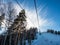 Ropeway to mountain Tserkovka in the resort of Belokurikha in the winter forest, Russia