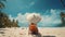 ropical Paradise Tranquility: Woman Lounging in Deck Chair with Parasol