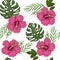 Ð¢ropical plants and flowers for design of fabric, paper and more. Seamless pattern of tropical plants vector pink hibiscus