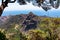 Roque Agando - Scenic mountain road with view on massive volcanic rock formation Roque de Agando on La Gomera, Spain
