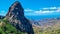 Roque Agando - Scenic view on massive volcanic rock formation Roque de Agando in Garajonay National Park on La Gomera