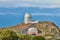 Roque de los Muchachos Observatory in La Palma. A road to an astronomical observatory with blue sky and copy space