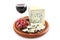 Roquefort cheese and wine glass