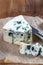 Roquefort soft French cheese made from sheep milk on south of France, one of the world\'s best known blue cheeses with blue mold