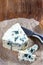 Roquefort soft French cheese made from sheep milk on south of France, one of the world\'s best known blue cheeses with blue mold