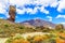 Roques de Garcia formation and Teide mountain volcano in Teide National Park, Tenerife, Canary Islands, Spain.