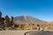 Roques de Garcia, Spain - February 7: Tourist exploring volcanic forms in Teide crater, on February 7 2019 in Roques de