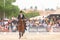 ROQUETAS DE MAR, SPAIN - MAY 21, 2023 Equestrian show at the Plaza de Toros in Roquetas de Mar, Almeria, Spain