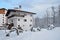 Rosa Khutor, Sochi, Russia, January, 26, 2018. Cottage in the Olympic village on Rosa Khutor resort in the morning in winter