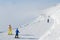 Rosa Khutor, Sochi, Russia, January, 26, 2018. Skiers descend from the ski slope `Goritsvet` in reduced visibility in heavy fog on