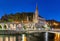 Rosary Basilica at night in Lourdes