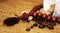 Rosary beads, coffee beans, brown food, decor