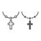 Rosary catholic faith line and glyph icon, religion and prayer, necklace with cross sign, vector graphics, a linear