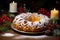 Roscon de Reyes, traditional Spanish ring shaped cake. Traditional cake for Three Kings Day, Epiphany Day
