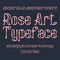 Rose Art Typefaces. Metallic stamped font. Isolated english capital and lowercase letters alphabet with numbers