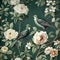 rose with bird in Chinese chinoiserie painting style