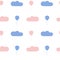 Rose and blue serenity clouds and balloons seamless pattern background illustration