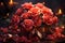 Rose bouquet in a romantic candle light setting table. Love and romance concept.