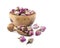 Rose bud tea isolated. Dried Rose Flower Herbal Tea