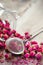 Rose buds tea, tea strainer and glass jar