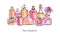 Rose essential oil. Hand drawn vector illustration of glass bottles in sketch style.