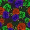 Rose flower seamless pattern, vector background. Flowers roses in unusual bright colors creative, purple bud, orange
