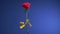 rose flower with a stem spinning on a blue chromakey background