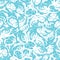 Rose flower white and turquoise seamless vector pattern background.