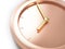 Rose gold,pink gold metallic minimal clock,close up composition eight o`clock abstract 3d render