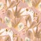 Rose gold tropical seamless pattern with palm foliage
