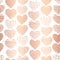 Rose golden foil heart shape seamless vector pattern. Copper abstract textured hearts on white background. Elegant art for web