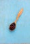 Rose hips in a wooden spoon