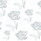 Rose monochrome pattern. Flower simple sketch, hand drawn line picture. Seamless vector background