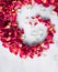 Rose petals on marble background, floral decor and wedding flatlay, holiday greeting card backdrop for event invitation