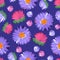 Rose and pink aster and dahlia seamless pattern