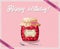Rose and polka dots birthday card with jam jar of cherry and spoon