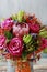 Rose and protea flowers in wedding bouquet