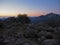 Rose sunset mountain view with the snow spots peak