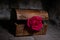 Rose and treasures in the mystery box, vintage image