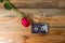 Rose and vintage audio cassette with loose tape shaping one hear