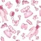 Rose and white baby girl seamless pattern