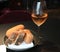 Rose wine and artisian bread served in gourmet restaurant