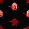 rosebud seamless pattern. head of rose bloom isolated on black pattern, pop art