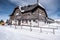 Roseggerhaus chalet in winter Fischbacher Alpen mountains in Styria