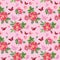 Rosehip and butterflies seamless pattern on a pink background