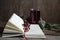 Roselle drink on Wood desk with a books note and repice