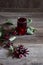 Roselle drink on Wood desk with a books note and repice