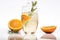 Rosemary Citrus Spritzer with a slice of orange and a sprig of rosemary. AI generative image.