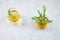 Rosemary and sage herbal tea in glass cups