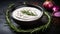 Rosemary Yogurt Dish On Dark Stone Background